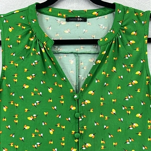 Papermoon (Stitch Fix) Women’s Top/Blouse Sz L Green V-neck Button Front NWOT - Picture 3 of 10